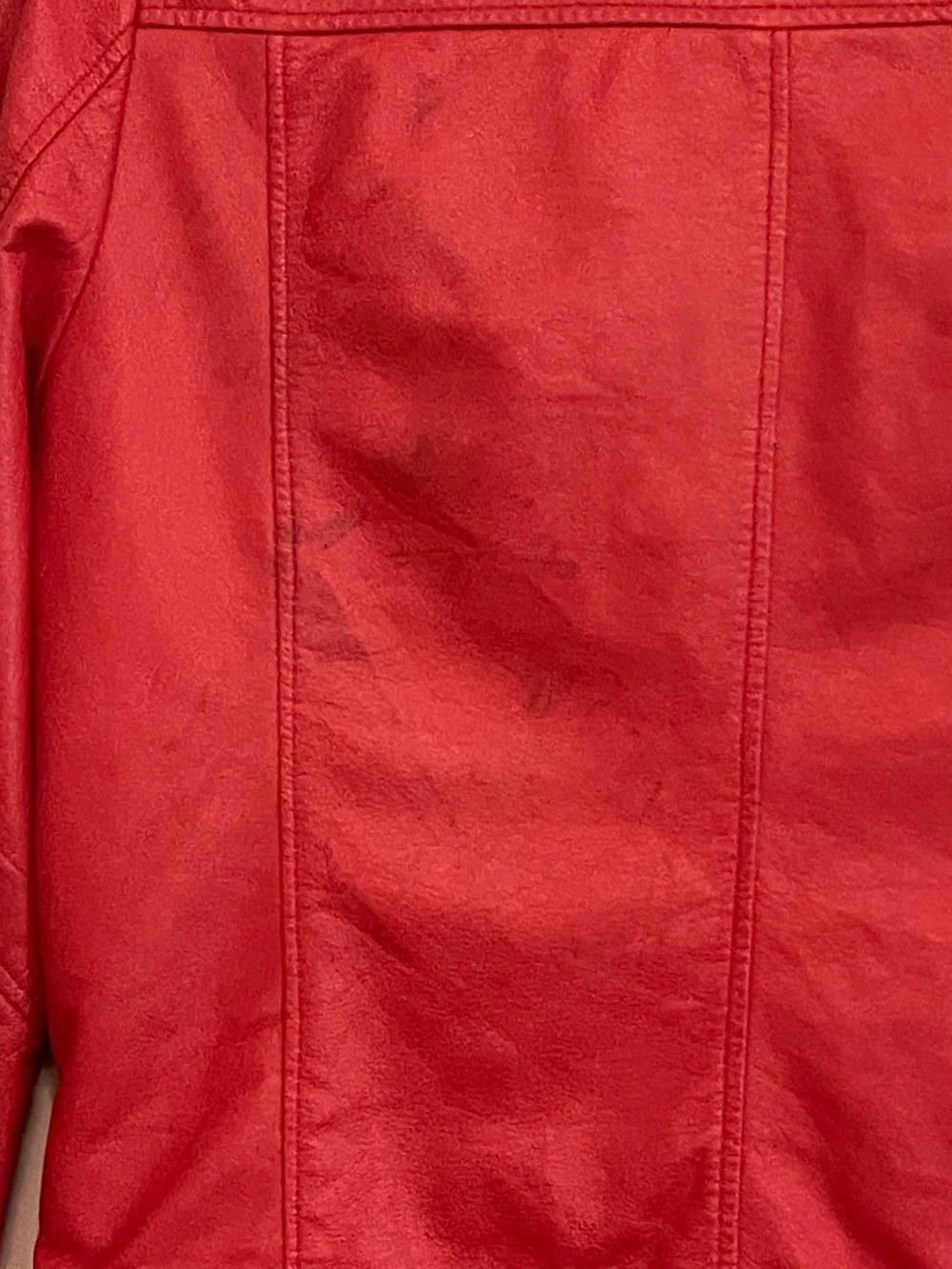 Vtg Norma Della Legge Red Leather Cropped Moto Jacket Made in Italy 44 US M flaw - Picture 12 of 12